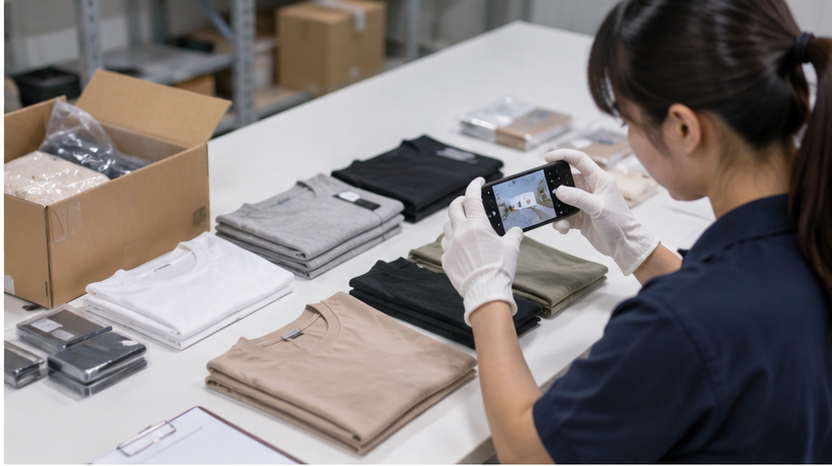 Warehouse worker inspecting products before international shipping