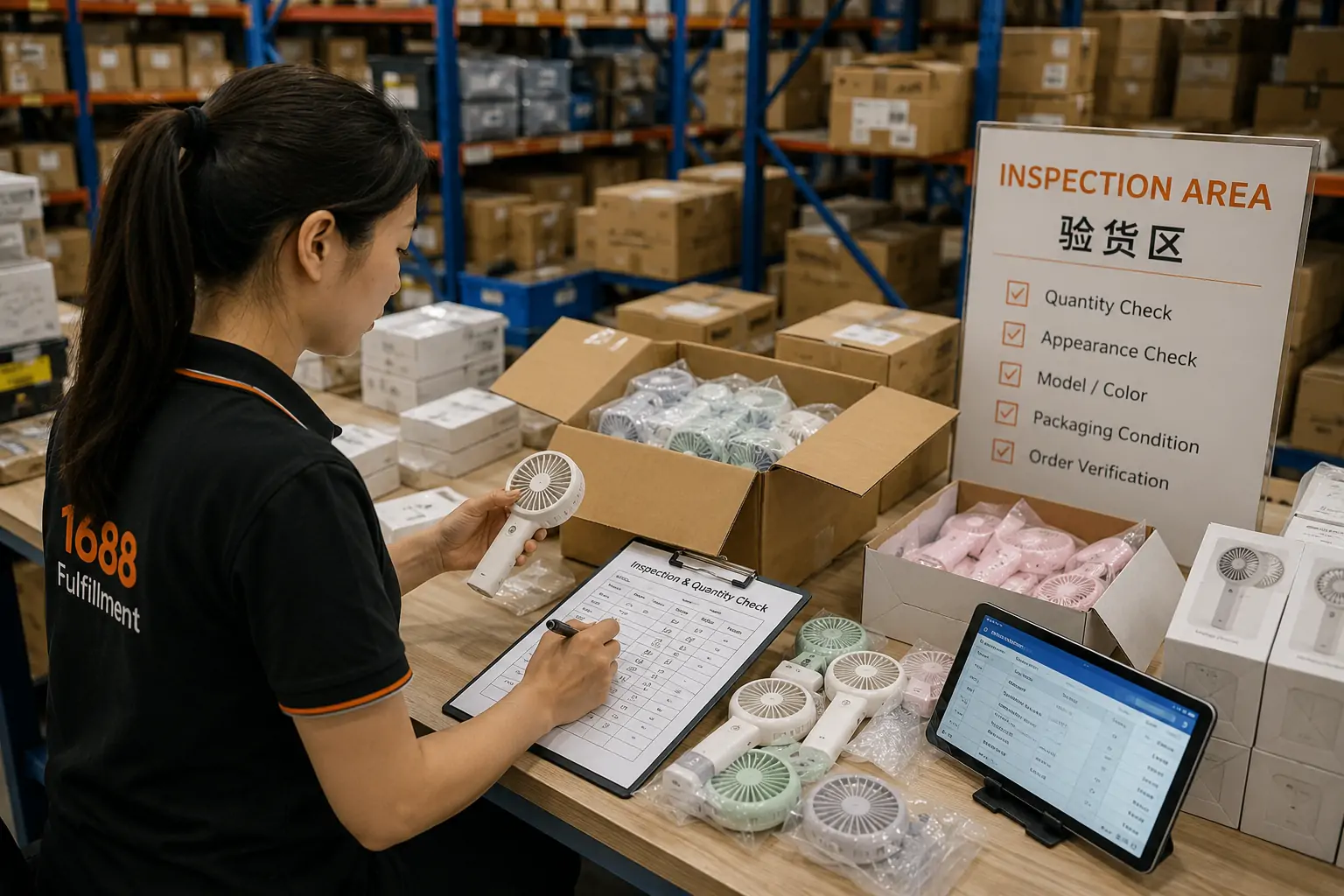 Product inspection and quantity checking at a China warehouse